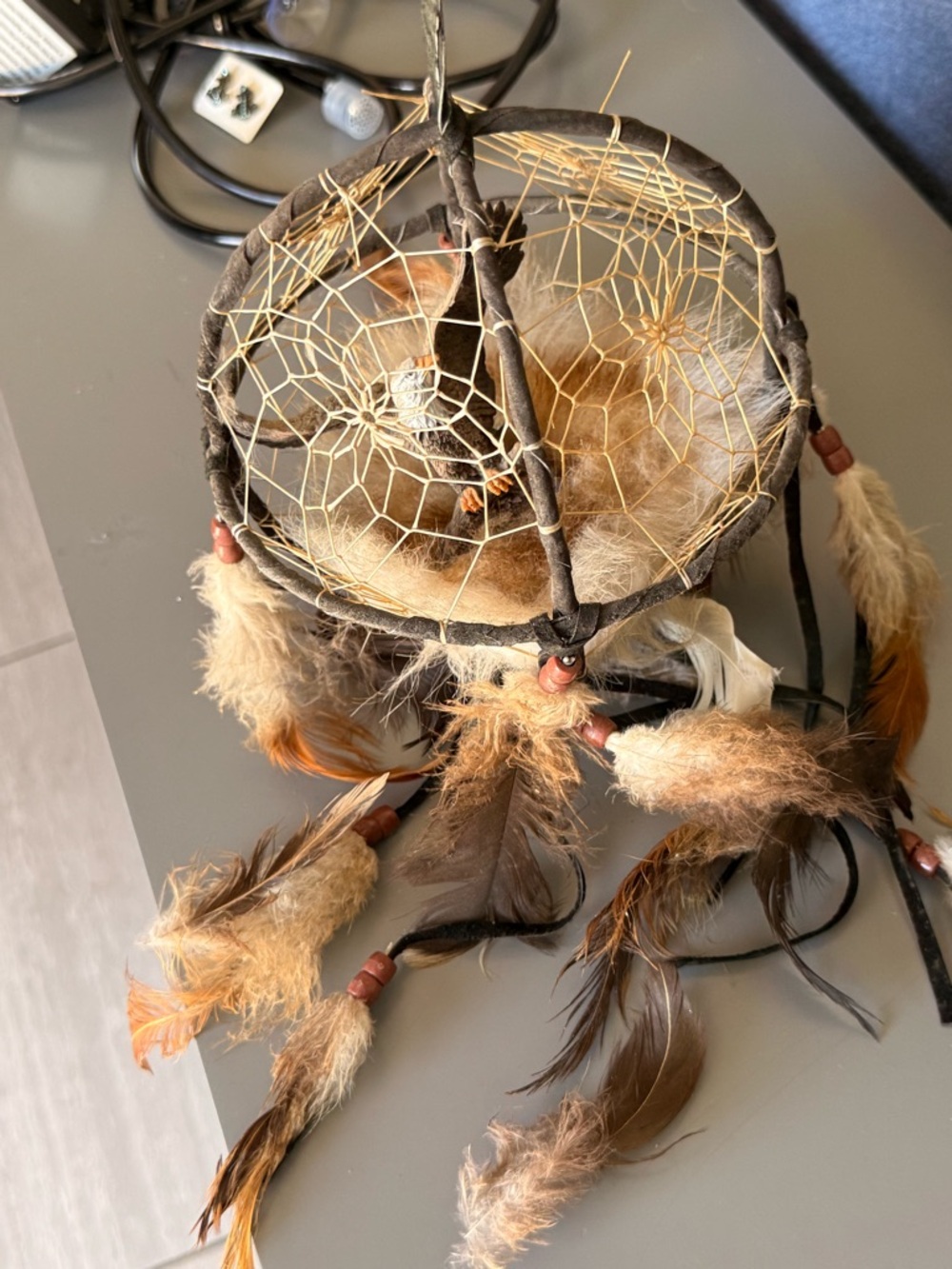 Handmade Feather Dreamcatcher - Brown & Tan